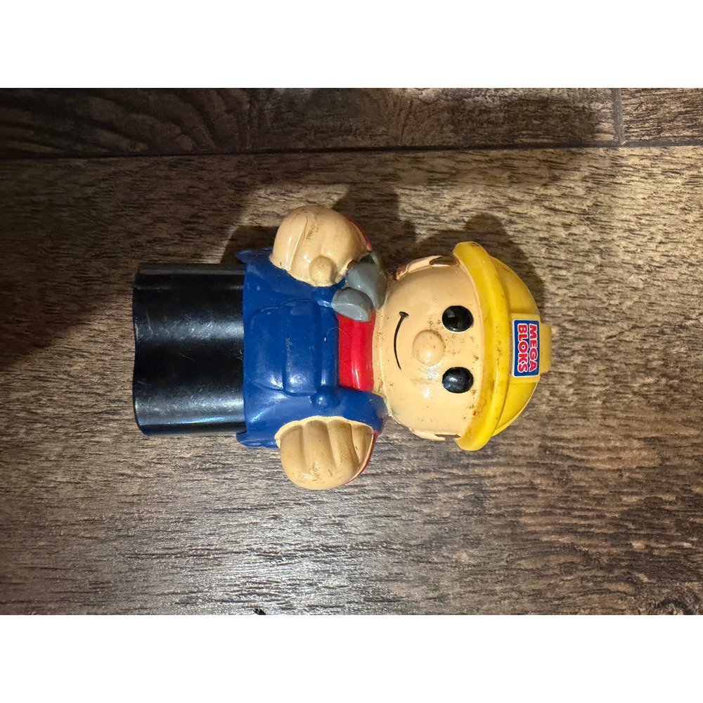 Mega‎ Bloks First Builders Construction Worker Figure Yellow Hard Hat Hammer 3"